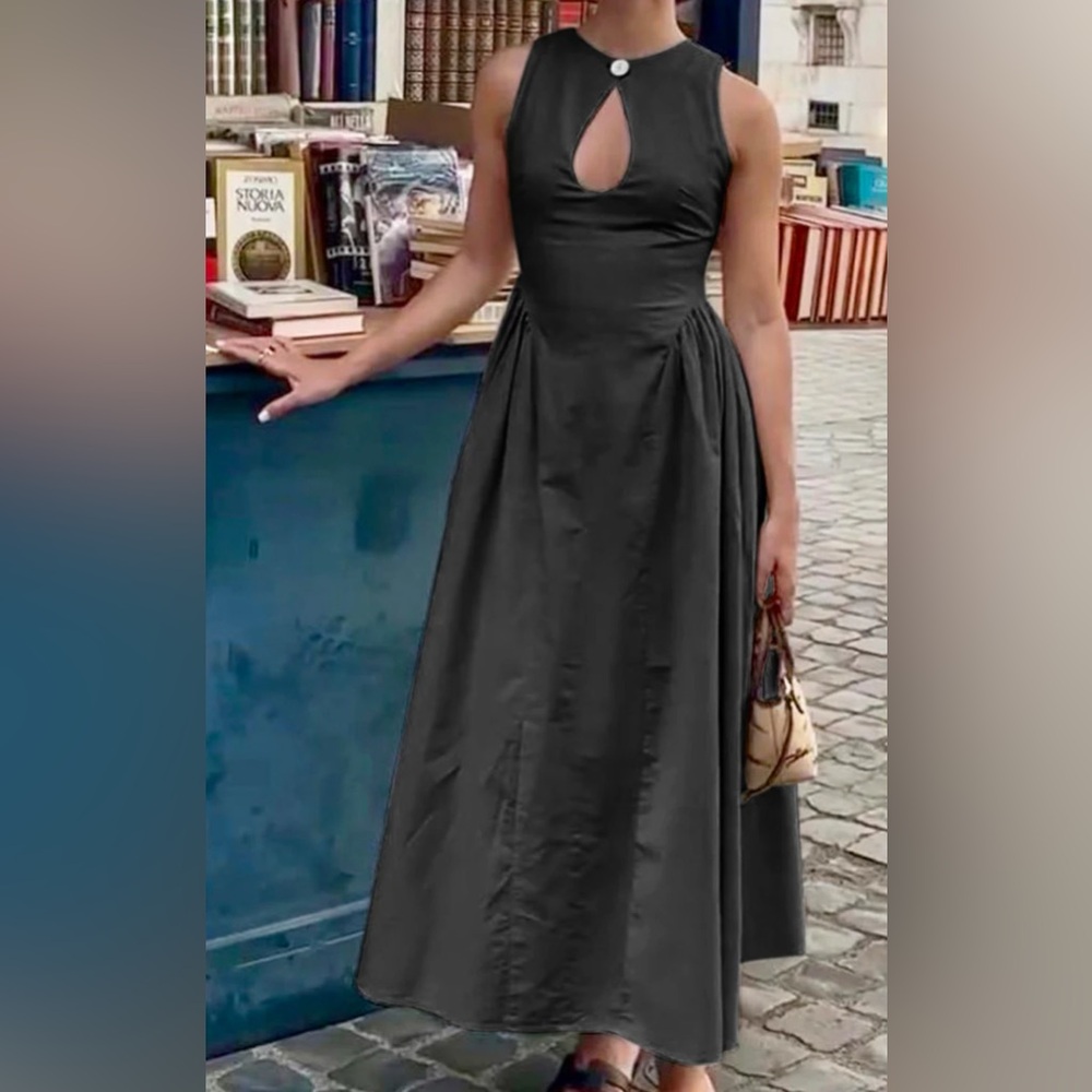 Commense Black Halter Tie Front Midi Dress